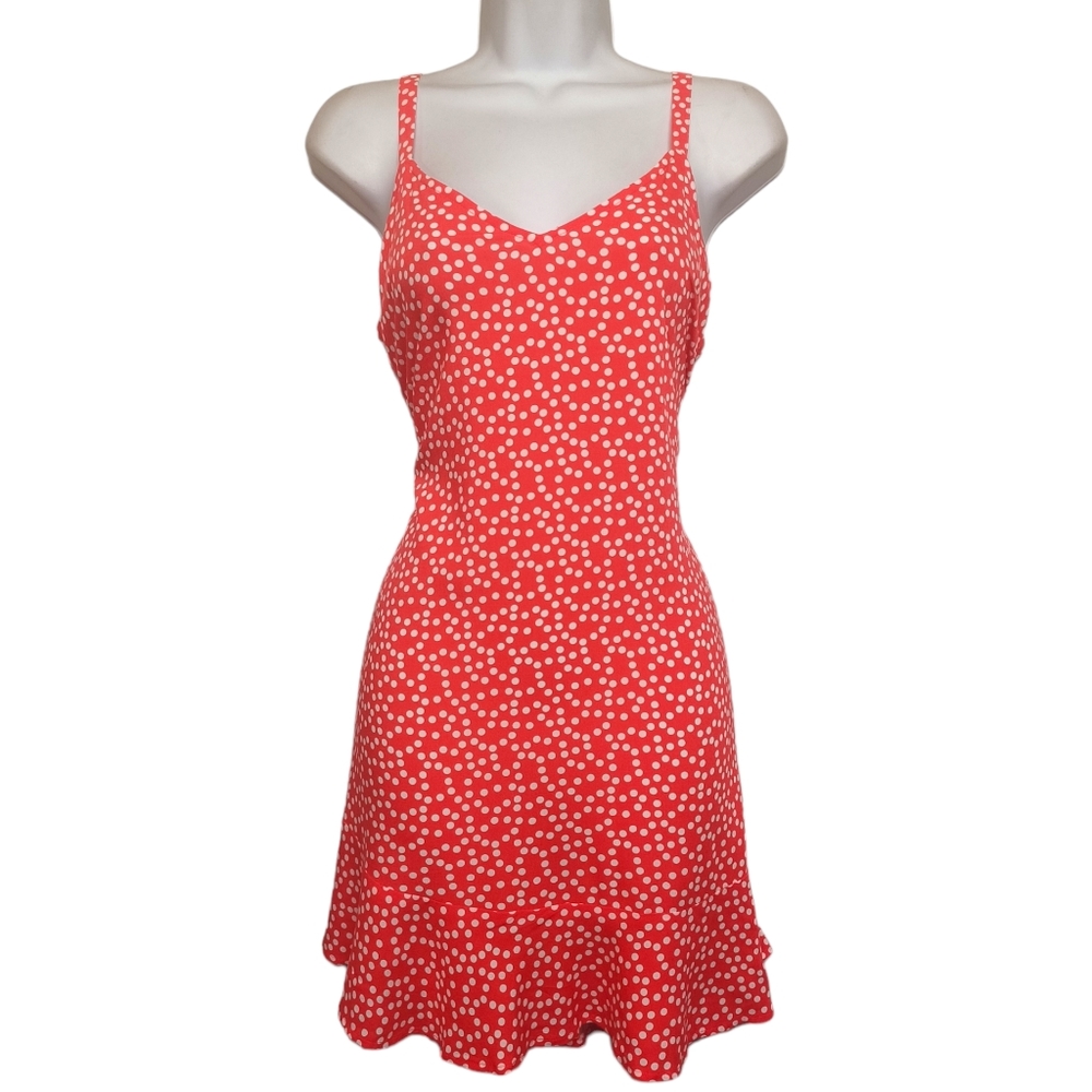EXPRESS Coral Pink White Polka Dot Print Sleeveless Mini Summer Dress Small